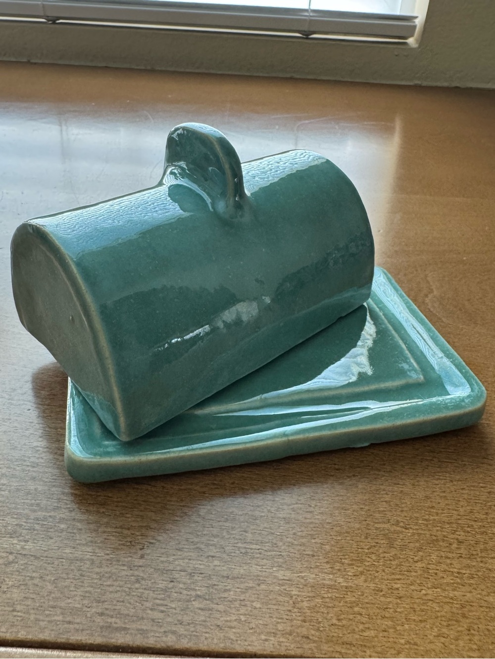 Creative Co-Op Aqua Blue Stoneware Covered Butter Dish